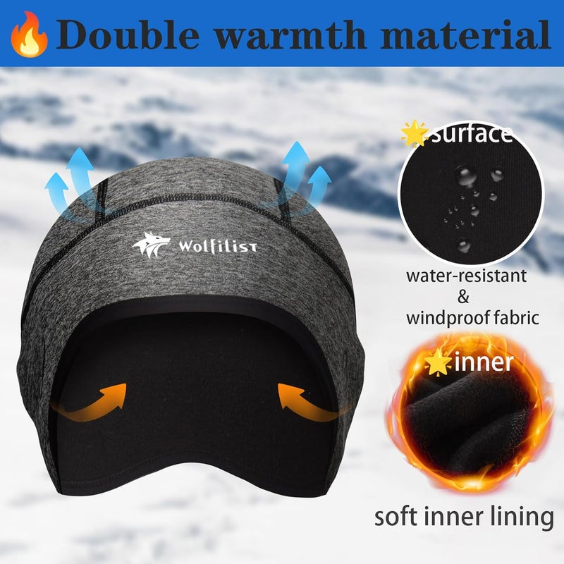 WOLFILIST Skull Cap Helmet Liner for Men Women Hard Hat Liner Winter Cycling Cap Under Helmet Thermal Fleece Beanie - Image 3